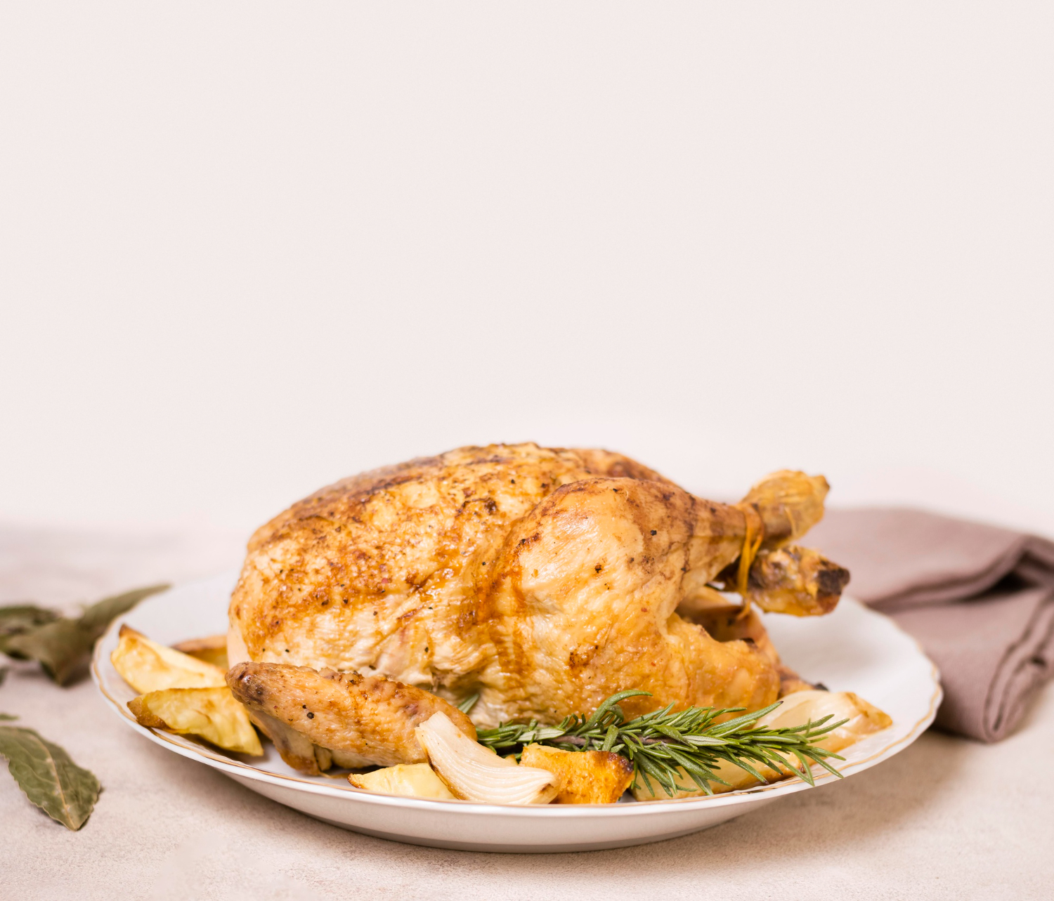 Whole chicken in air fryer with crispy golden skin.