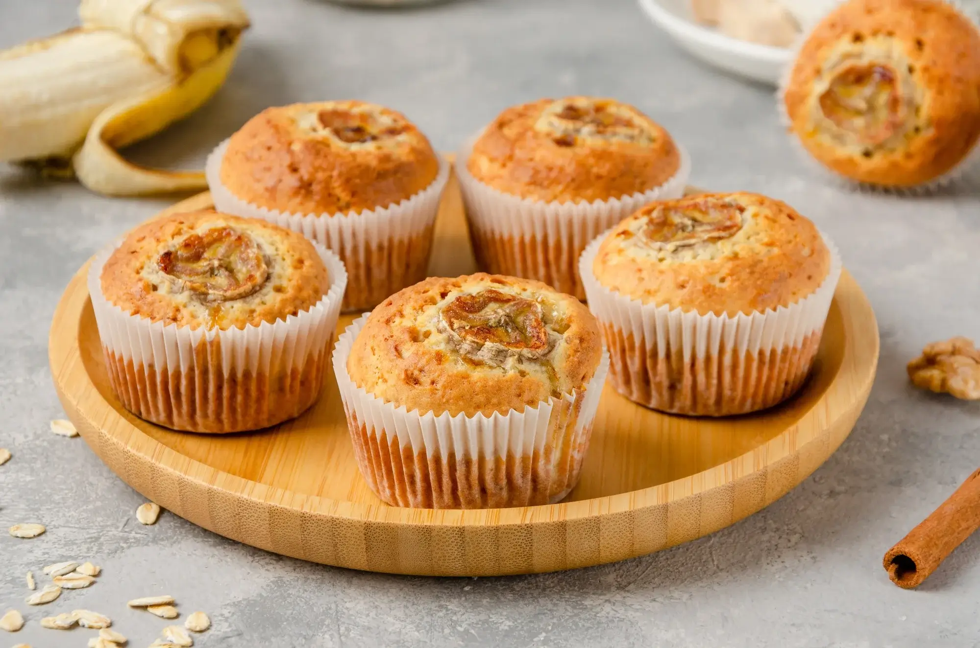 Soft banana muffins in air fryer, golden brown and perfectly baked.