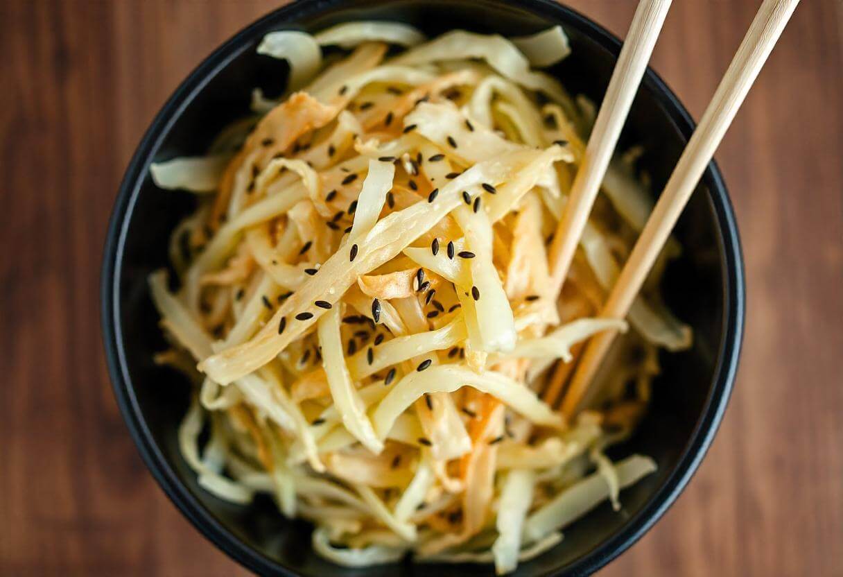 Crispy cabbage in air fryer with golden brown edges.