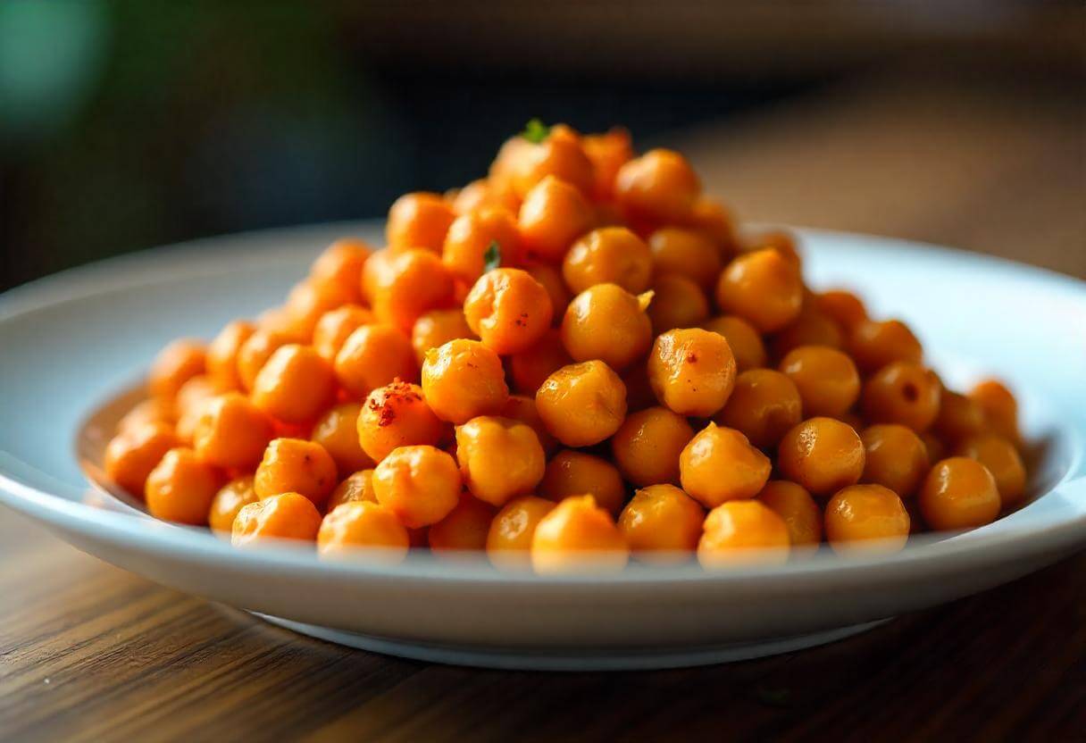 Crispy chickpeas in air fryer, seasoned and ready to eat