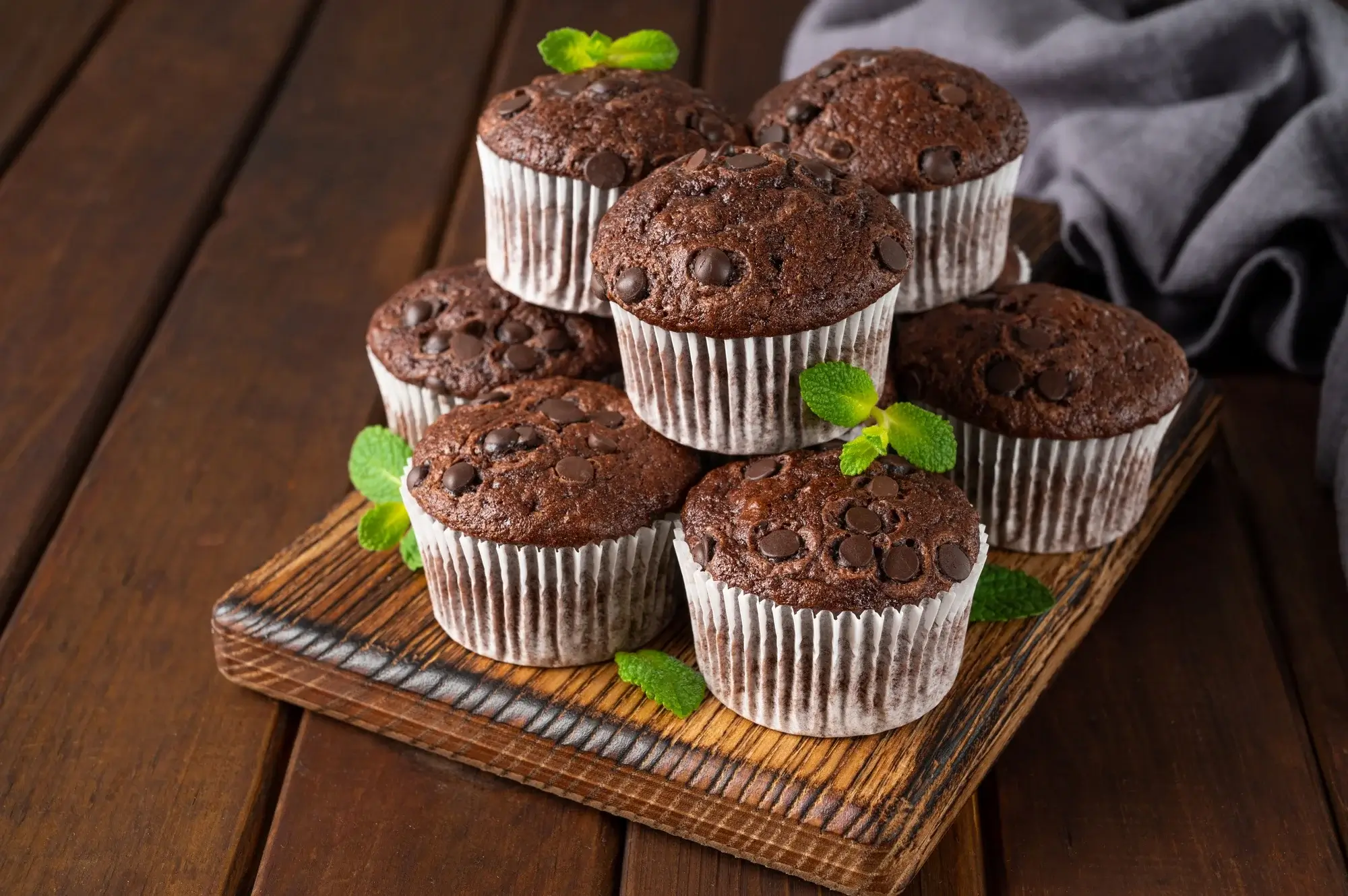 Fluffy chocolate muffins in air fryer, perfectly baked and rich in flavor.