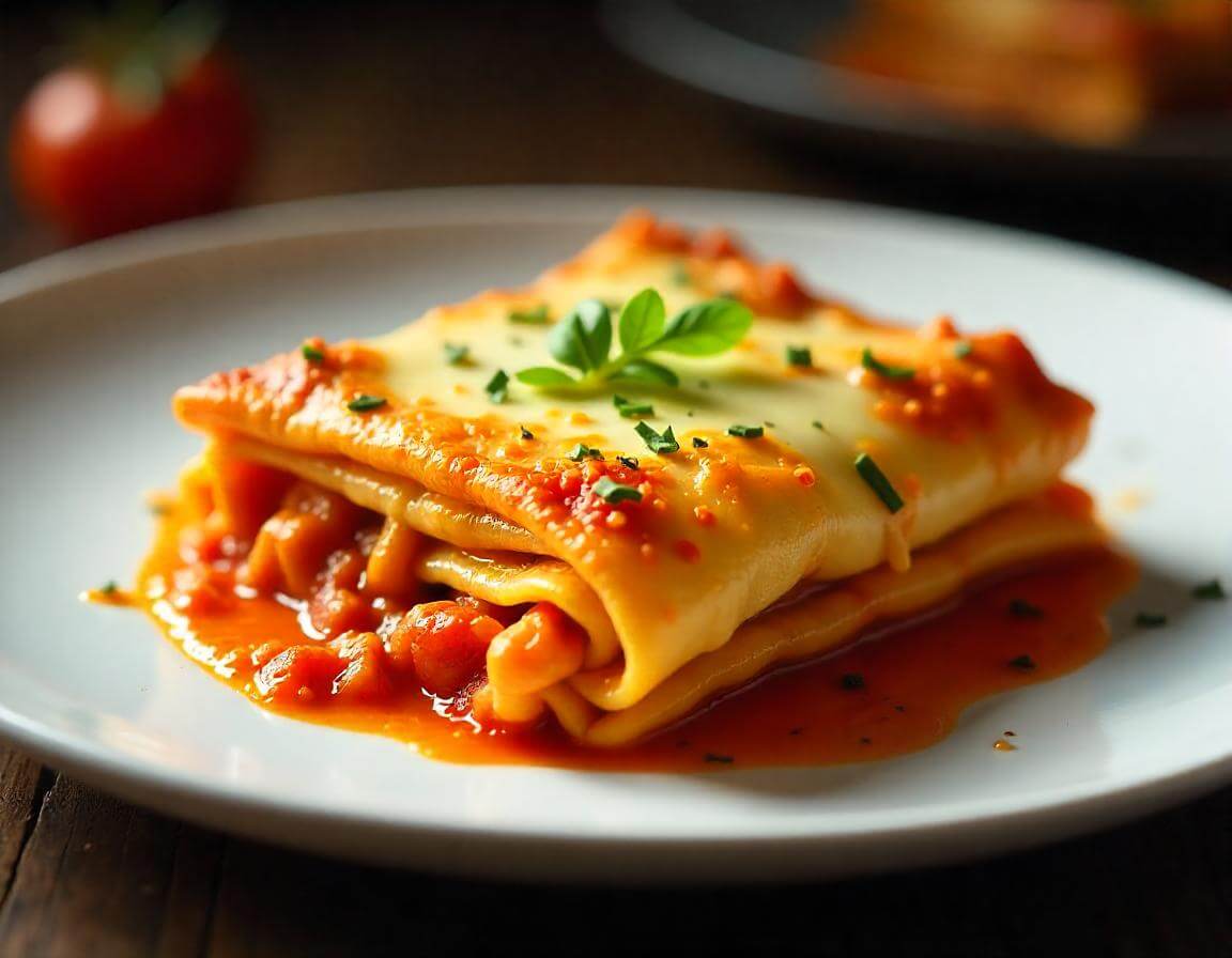 A golden, bubbly lasagnette in air fryer with layers of cheese and sauce.