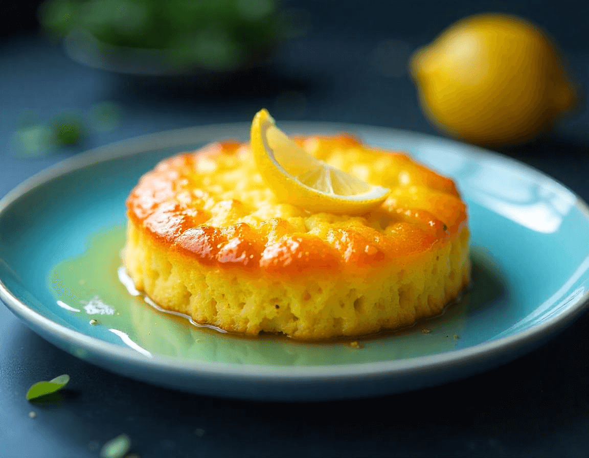 Fluffy lemon cake in air fryer, golden brown and perfectly baked.