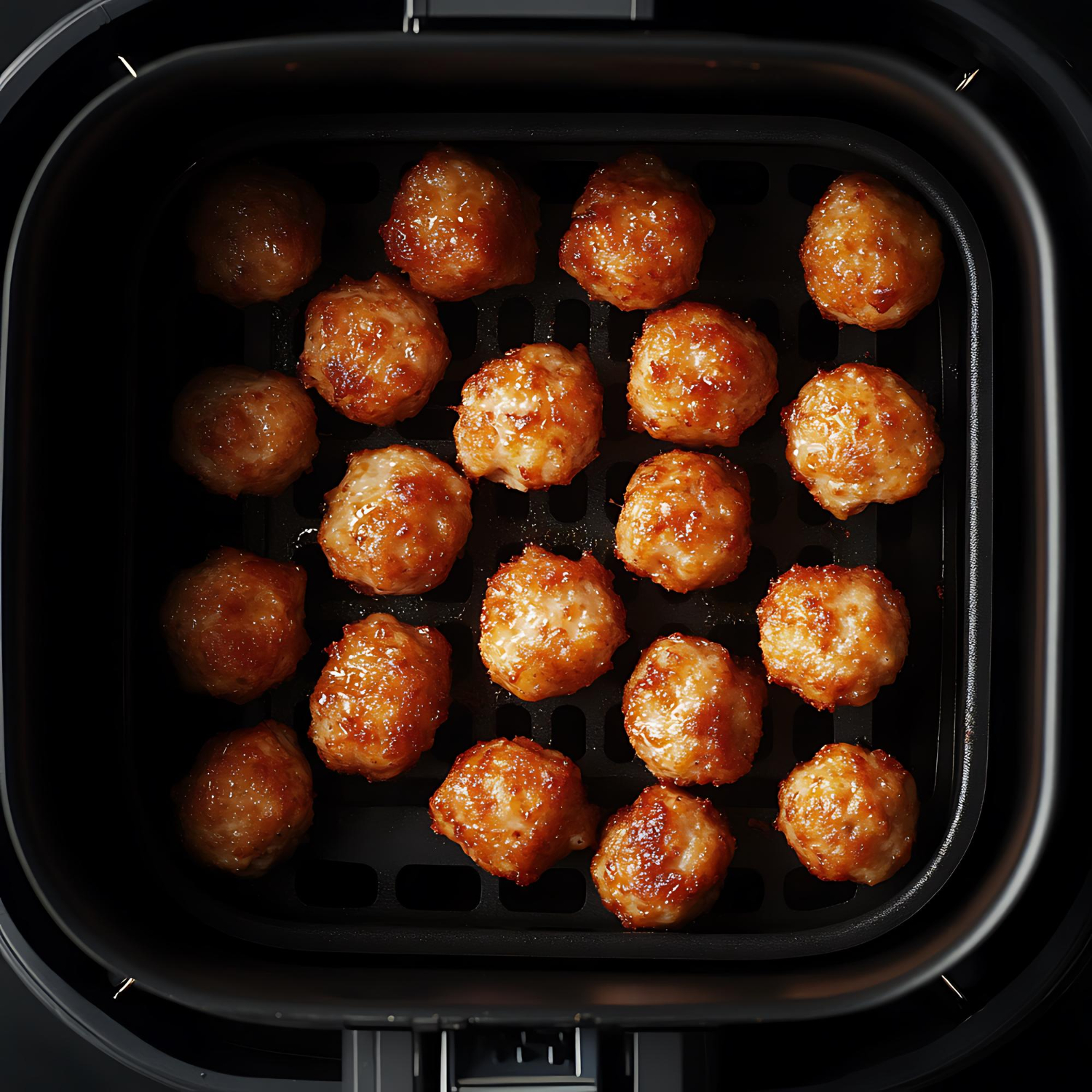 Meatballs in air fryer served with marinara sauce