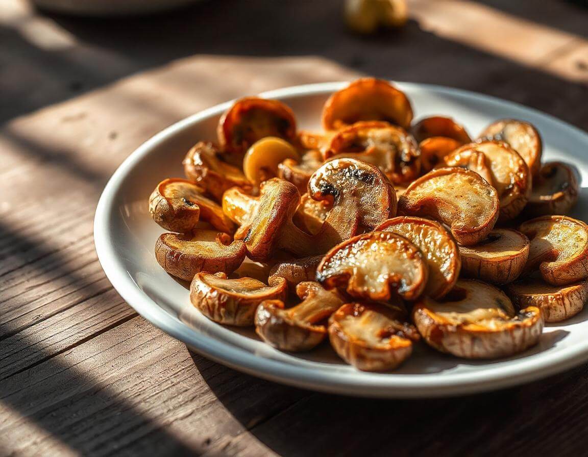 Crispy mushrooms in air fryer basket