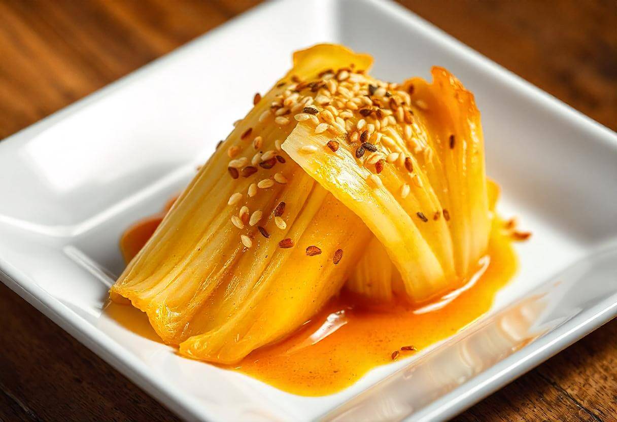 Pointed cabbage cooked in the air fryer, showing a golden brown, crispy texture with tender inside.