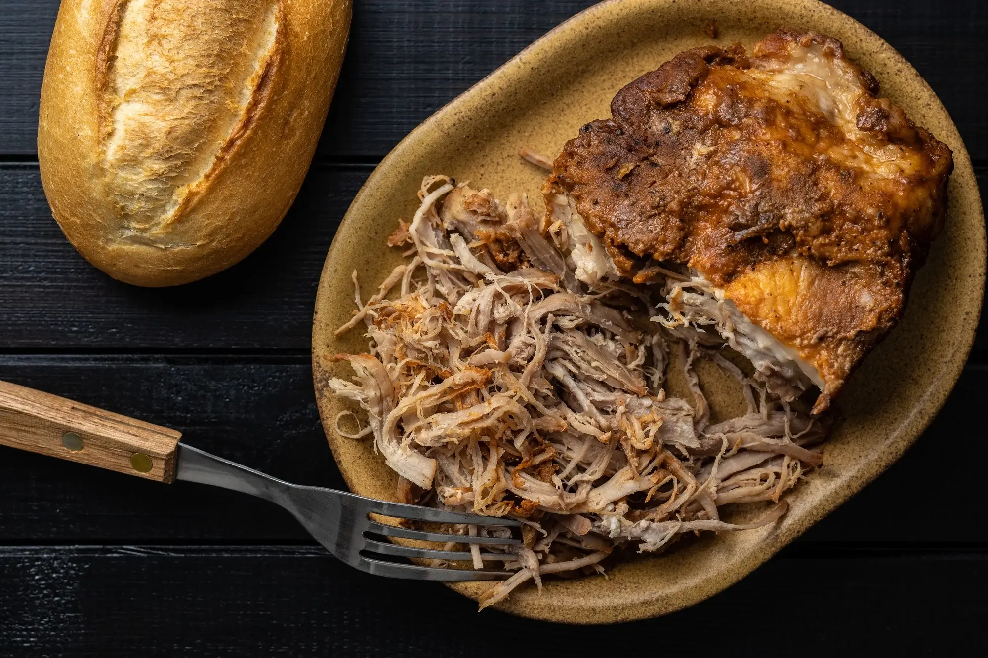 Juicy pulled pork in air fryer, crispy edges and tender inside.