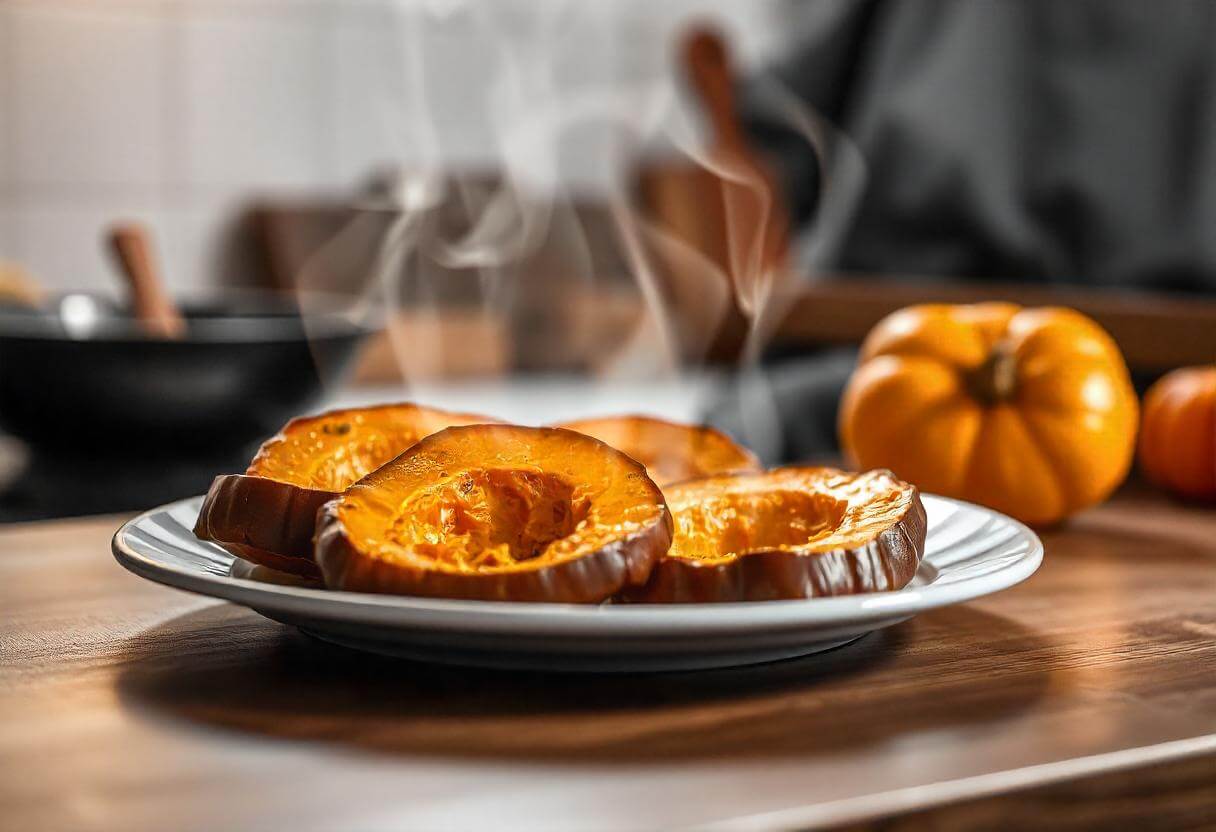 Roasted pumpkin in air fryer with crispy edges.