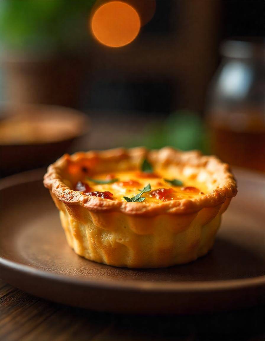 Freshly baked quiche in air fryer with golden crust.