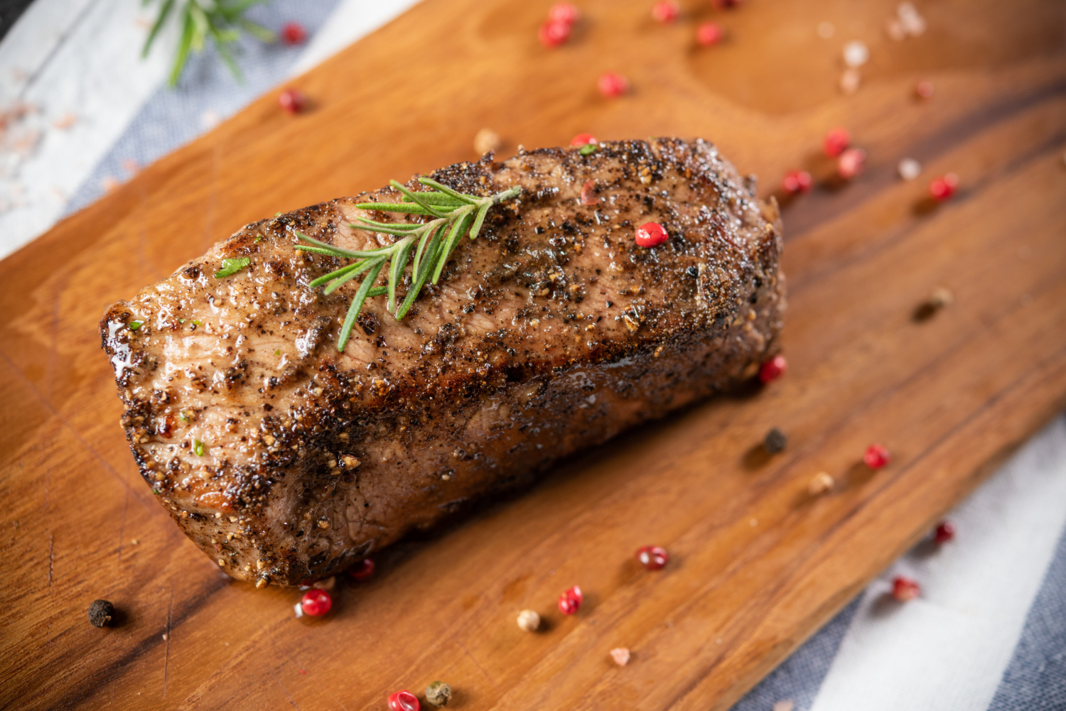 Juicy roast beef in air fryer, sliced and served.