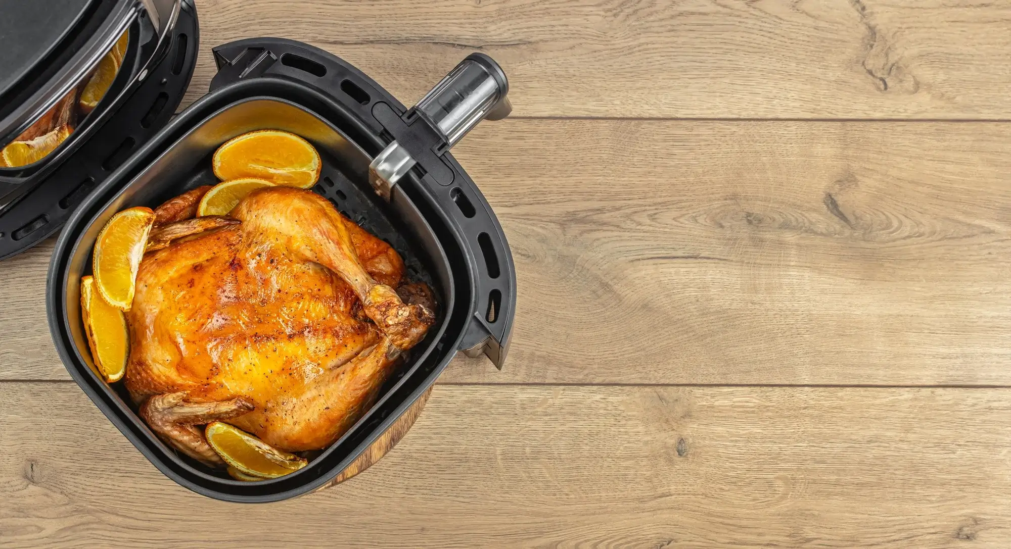 Juicy turkey cooked in air fryer, golden brown and perfectly roasted.